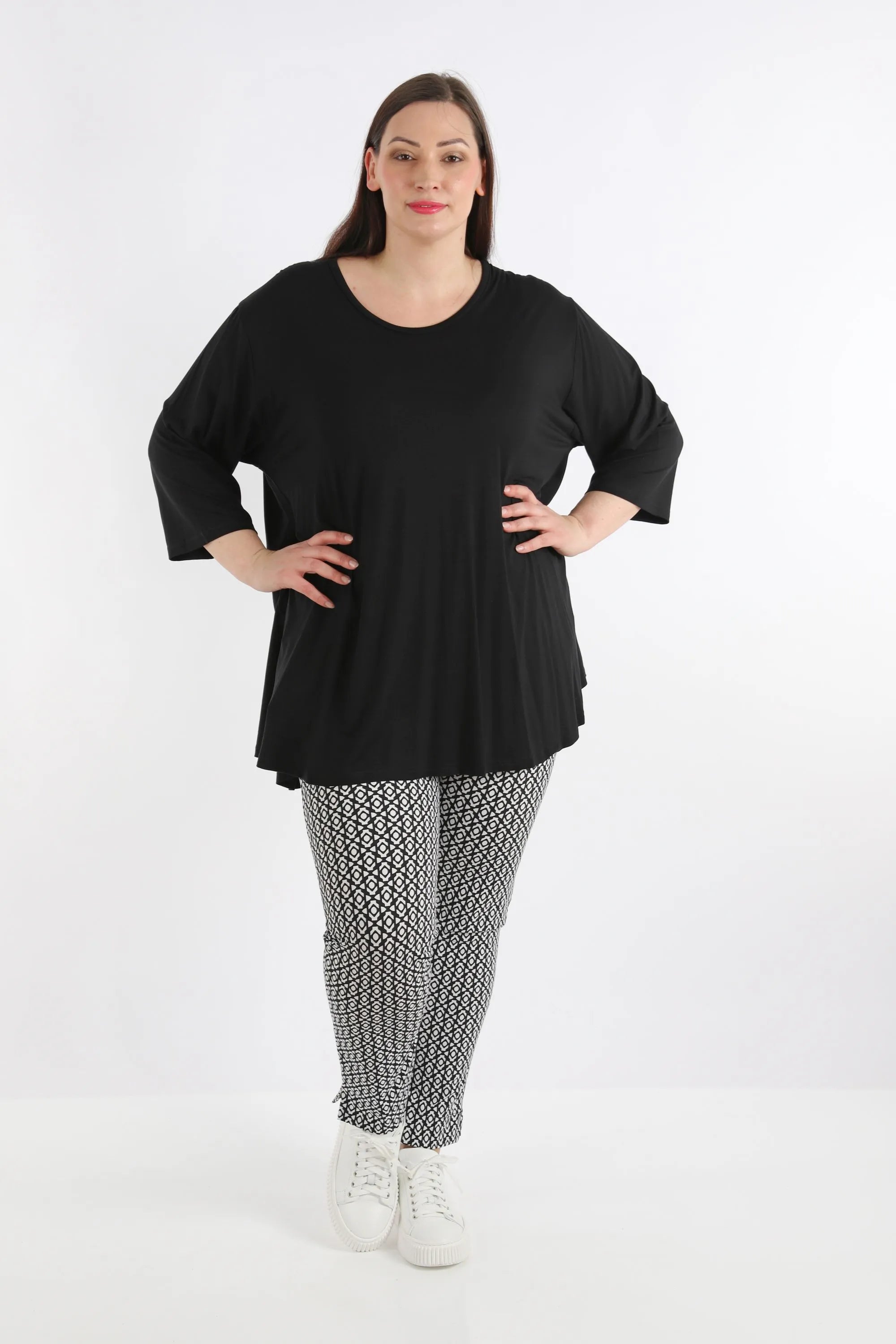  AKH Fashion Hose in gerader Form, aus Polyester, 1267.06229, Schwarz-Weiß, Muster, Schick