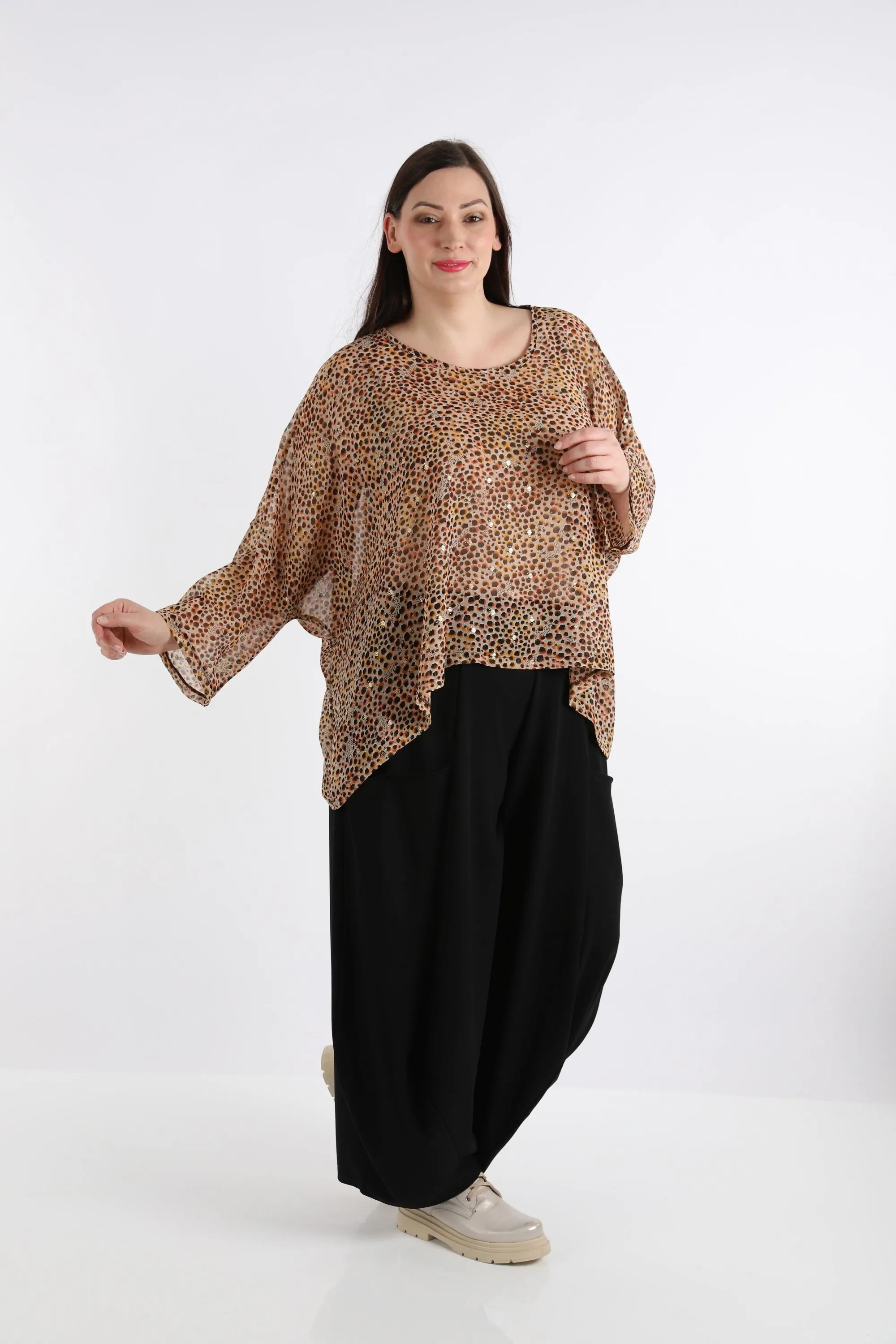  AKH Fashion Bigshirt in kastiger Form, aus Viskose, 1279.03018, Cognac, Animal, Schick