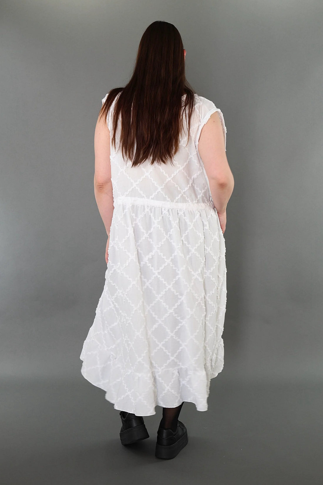 A-Form Kleid von AKH Premium aus Baumwolle, P1004.7115, Weiß, Raute, Ausgefallen, Zeitlos