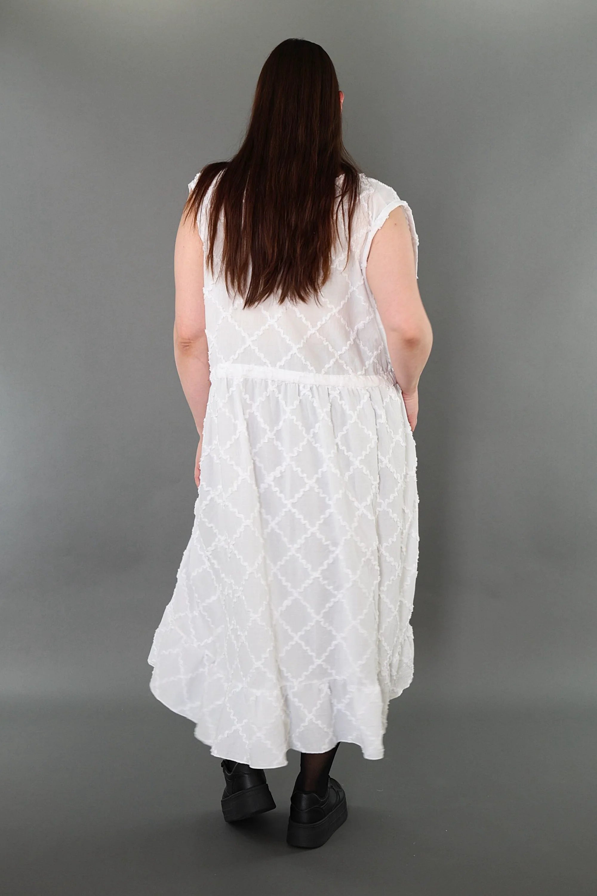  A-Form Kleid von AKH Premium aus Baumwolle, P1004.7115, Weiß, Raute, Ausgefallen, Zeitlos