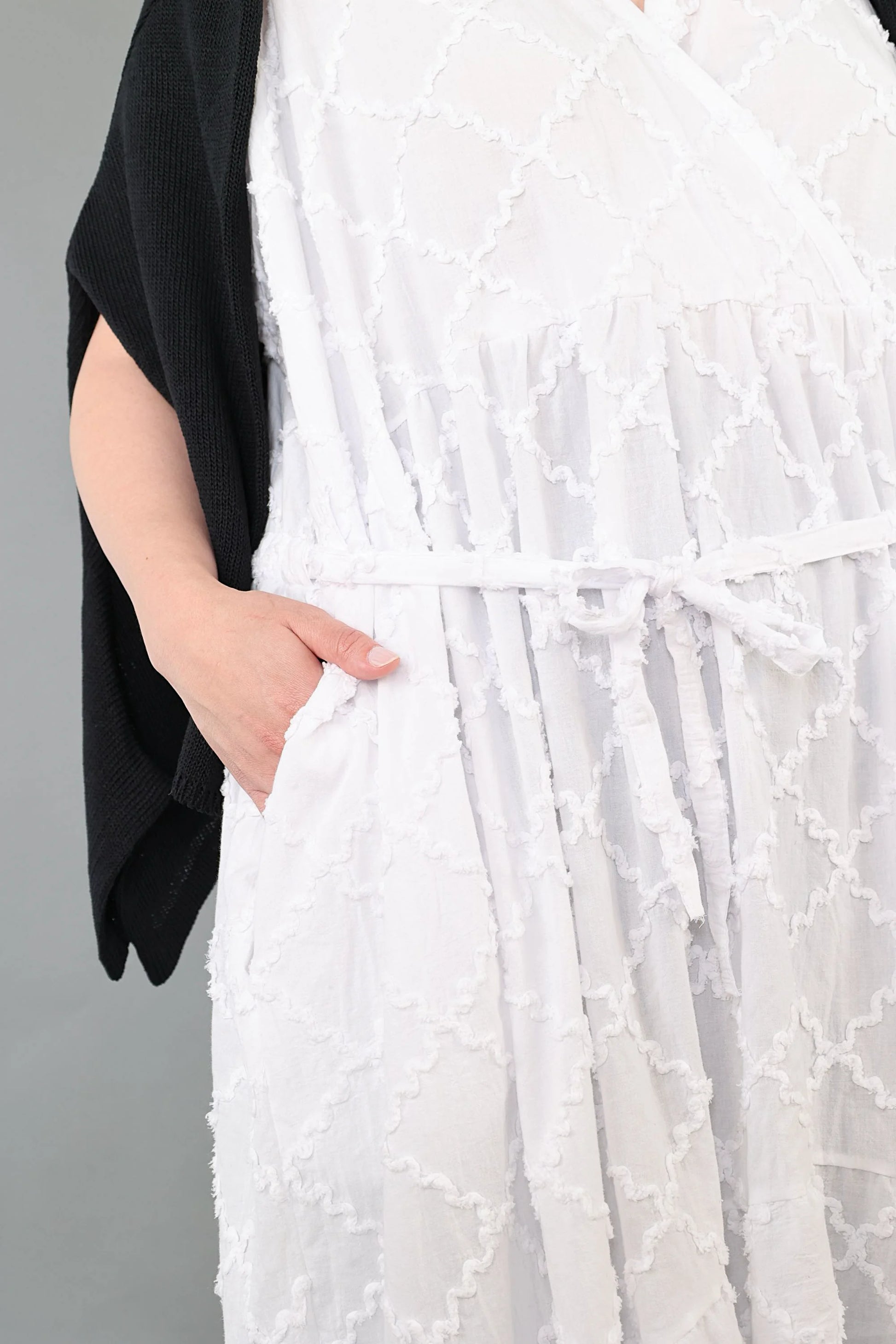  A-Form Kleid von AKH Premium aus Baumwolle, P1004.7115, Weiß, Raute, Ausgefallen, Zeitlos