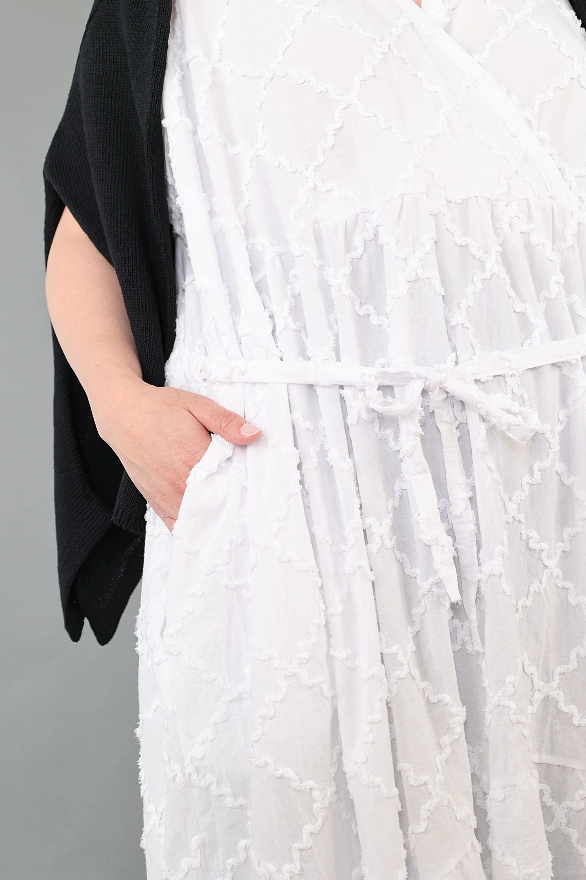  A-Form Kleid von AKH Premium aus Baumwolle, P1004.7115, Weiß, Raute, Ausgefallen, Zeitlos