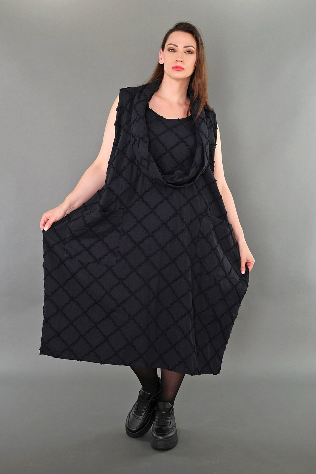  Ballonkleid von AKH Premium aus Baumwolle, P1004.7118, Schwarz, Raute, Ausgefallen, Schick