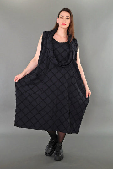  Ballonkleid von AKH Premium aus Baumwolle, P1004.7118, Schwarz, Raute, Ausgefallen, Schick