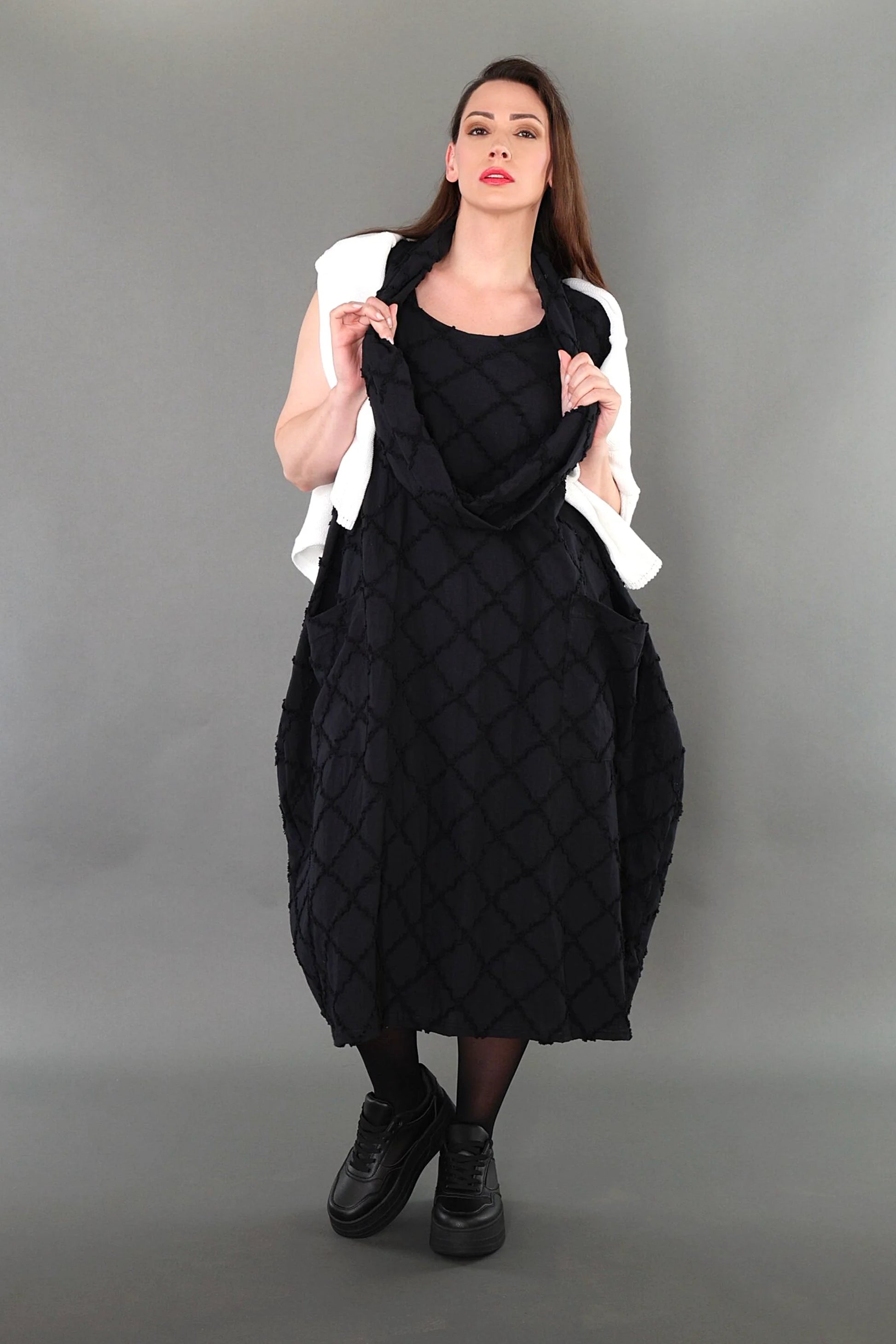  Ballonkleid von AKH Premium aus Baumwolle, P1004.7118, Schwarz, Raute, Ausgefallen, Schick