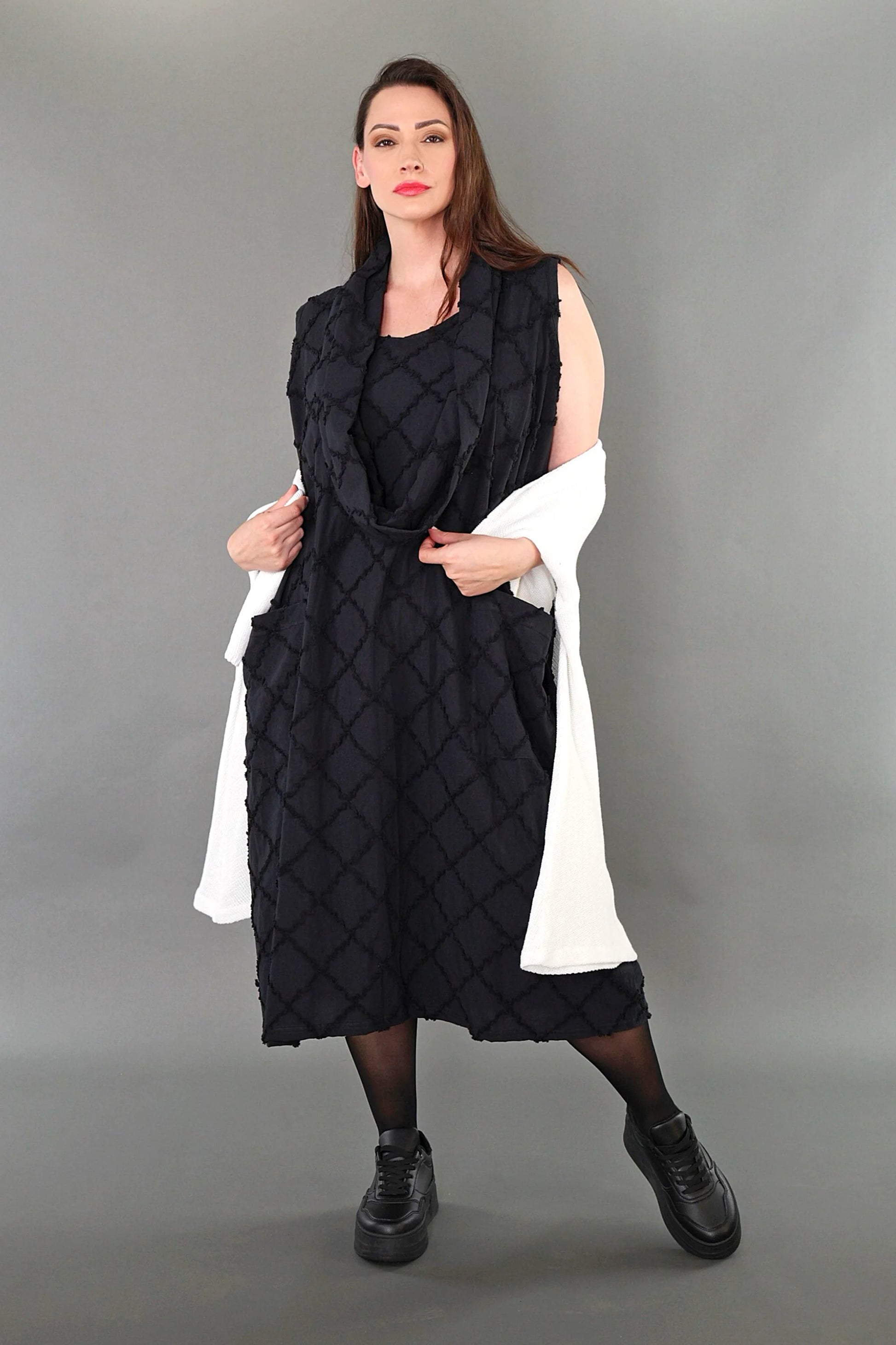  Ballonkleid von AKH Premium aus Baumwolle, P1004.7118, Schwarz, Raute, Ausgefallen, Schick
