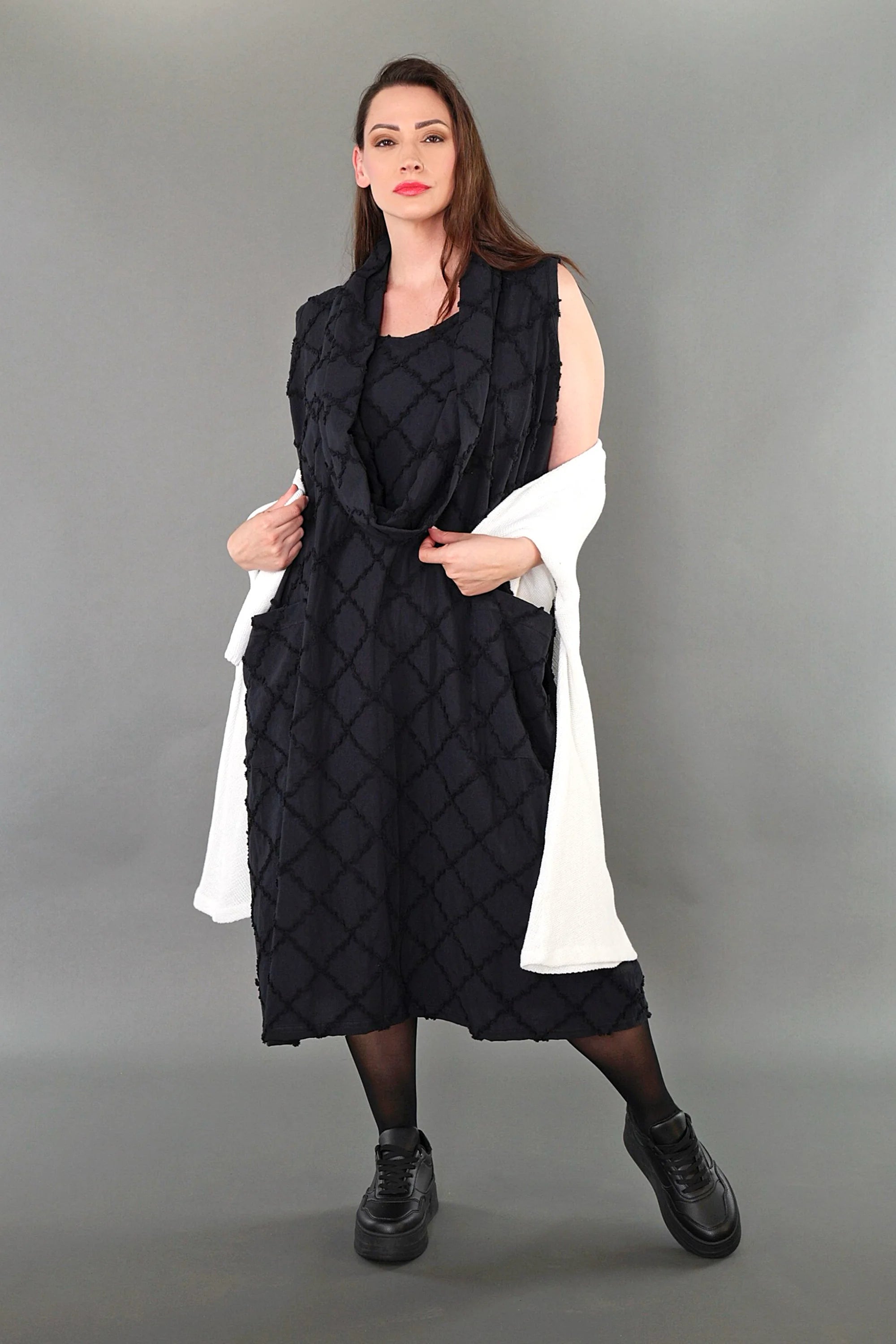  Ballonkleid von AKH Premium aus Baumwolle, P1004.7118, Schwarz, Raute, Ausgefallen, Schick