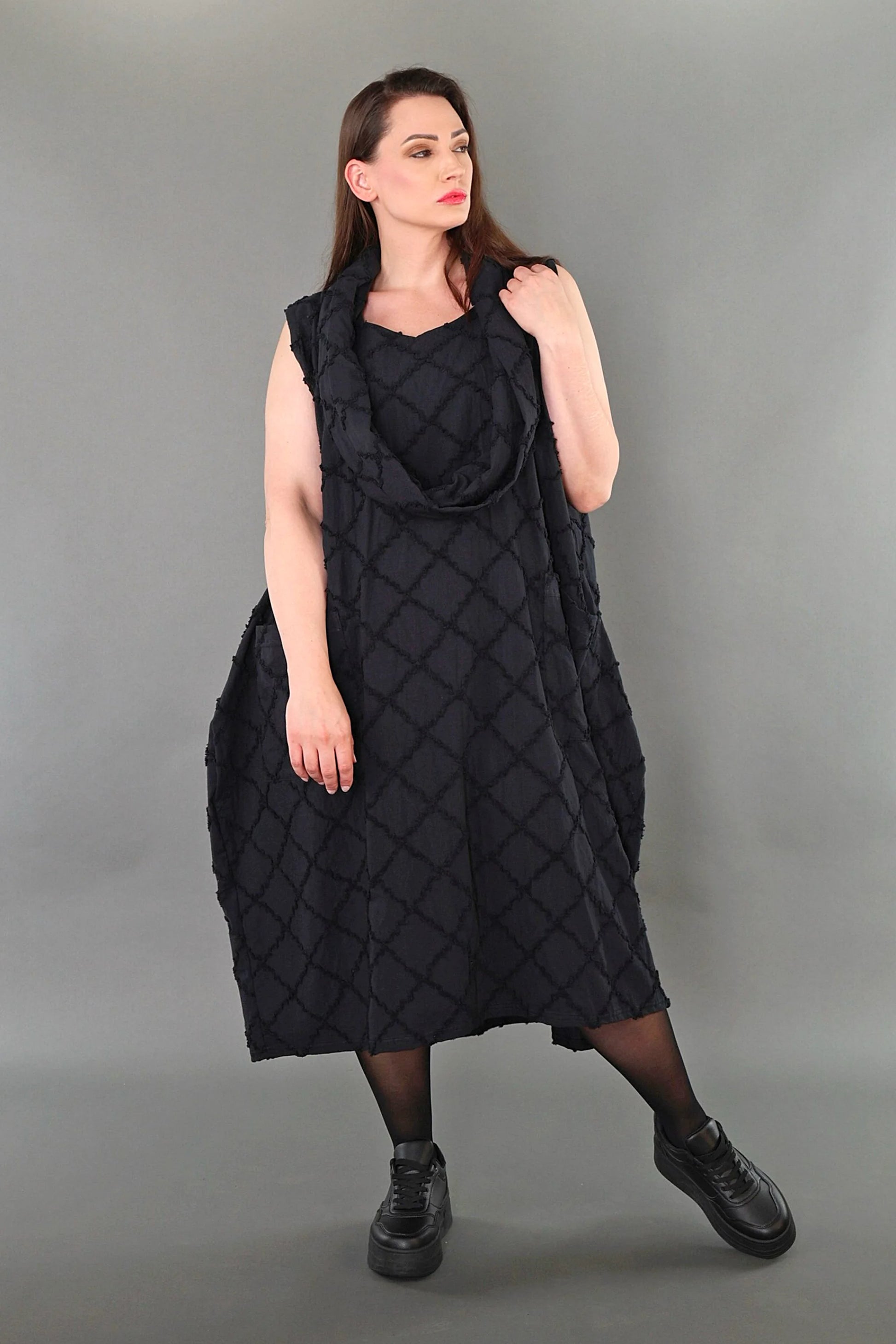  Ballonkleid von AKH Premium aus Baumwolle, P1004.7118, Schwarz, Raute, Ausgefallen, Schick