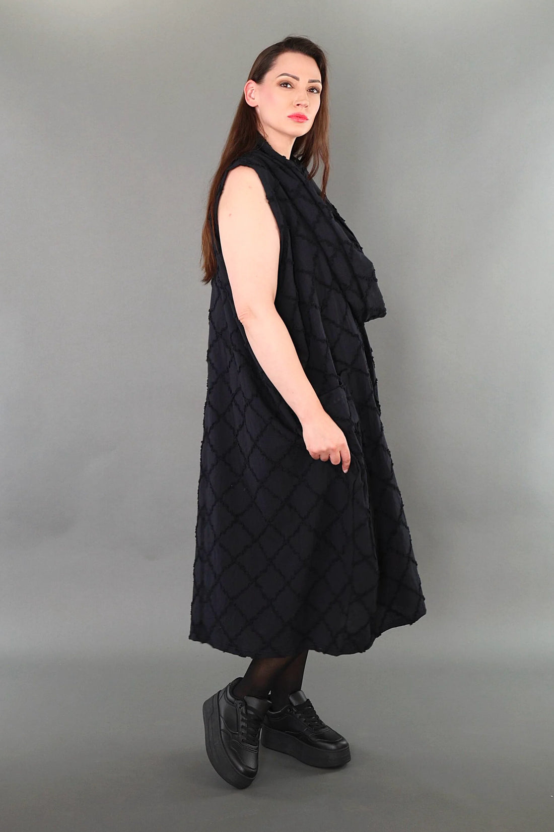  Ballonkleid von AKH Premium aus Baumwolle, P1004.7118, Schwarz, Raute, Ausgefallen, Schick