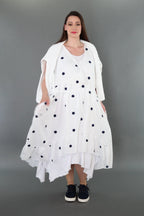  A-Form Kleid von AKH Premium aus Baumwolle, P1005.7115, Weiß/Dunkelblau, Punkte, Schick