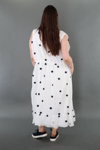  A-Form Kleid von AKH Premium aus Baumwolle, P1005.7115, Weiß/Dunkelblau, Punkte, Schick