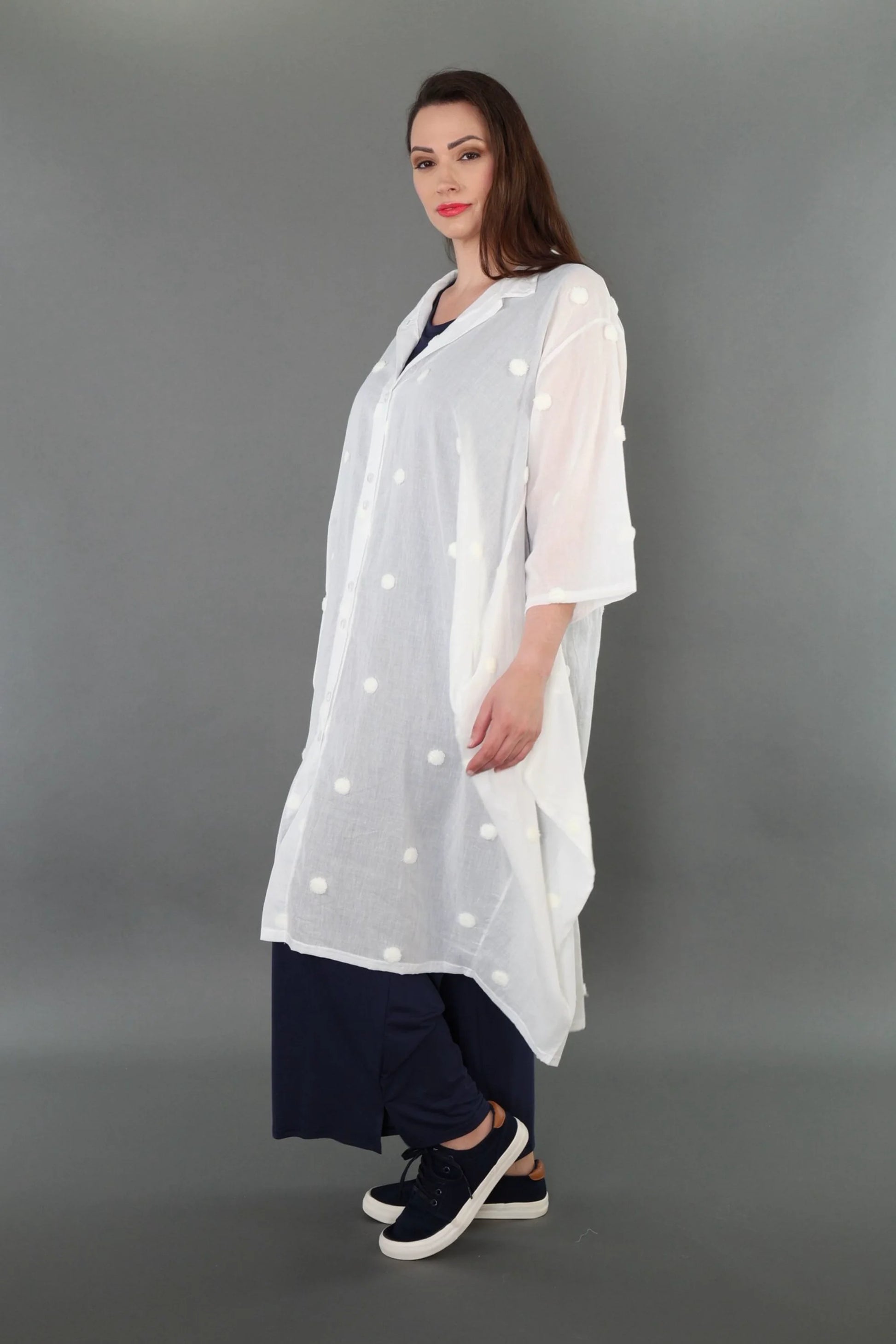 Ballon Bluse von AKH Premium aus Baumwolle, P1005.7117, Weiß, Punkte, Ausgefallen, Zeitlos