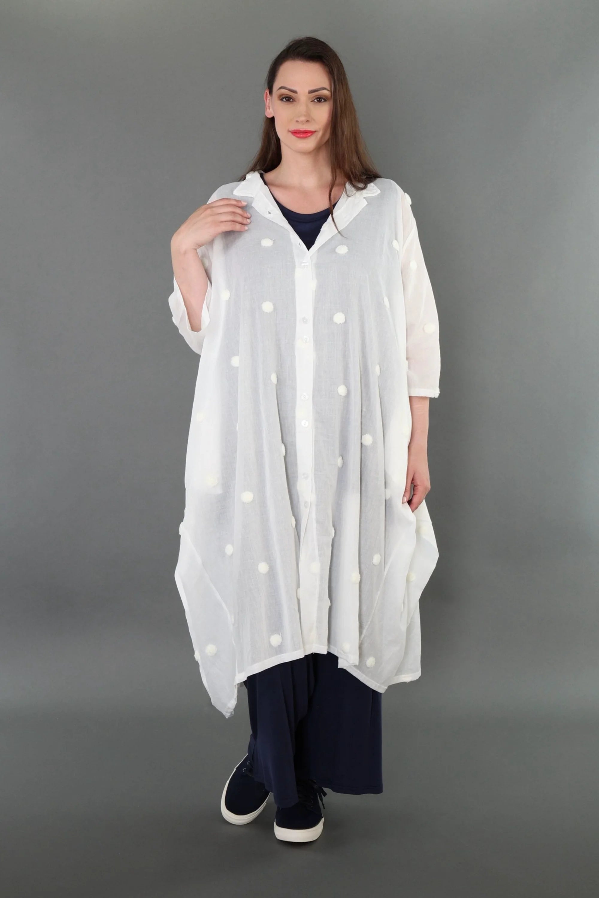  Ballon Bluse von AKH Premium aus Baumwolle, P1005.7117, Weiß, Punkte, Ausgefallen, Zeitlos