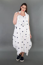  Ballonkleid von AKH Premium aus Baumwolle, P1005.7118, Weiß/Dunkelblau, Punkte, Schick