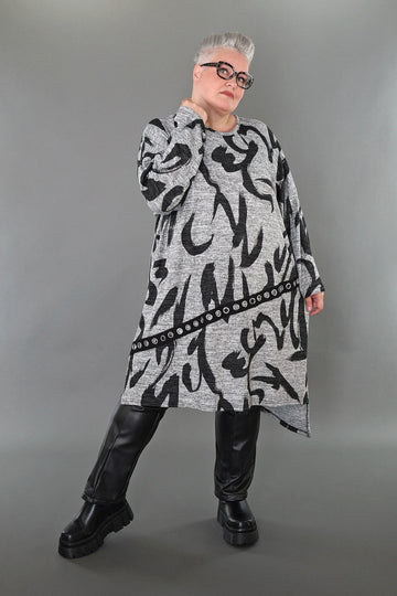 AKH Premium Bigshirt in asymmetrischer Form, aus Materialmix, P1006.7126, Grau/Dunkelgrau