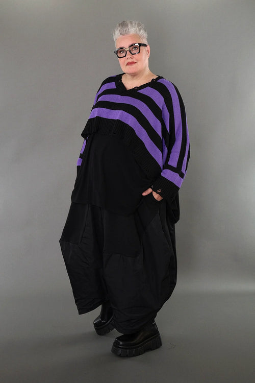  AKH Premium Überwurf in kastiger Form, aus Baumwolle, P1007.2537, Schwarz/Lavendel, Schick