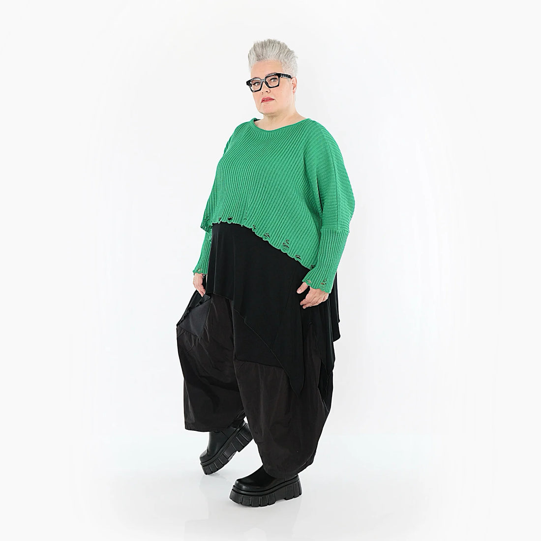  AKH Premium Überwurf in kastiger Form, aus Baumwolle, P1009.2538, Grün, Ausgefallen