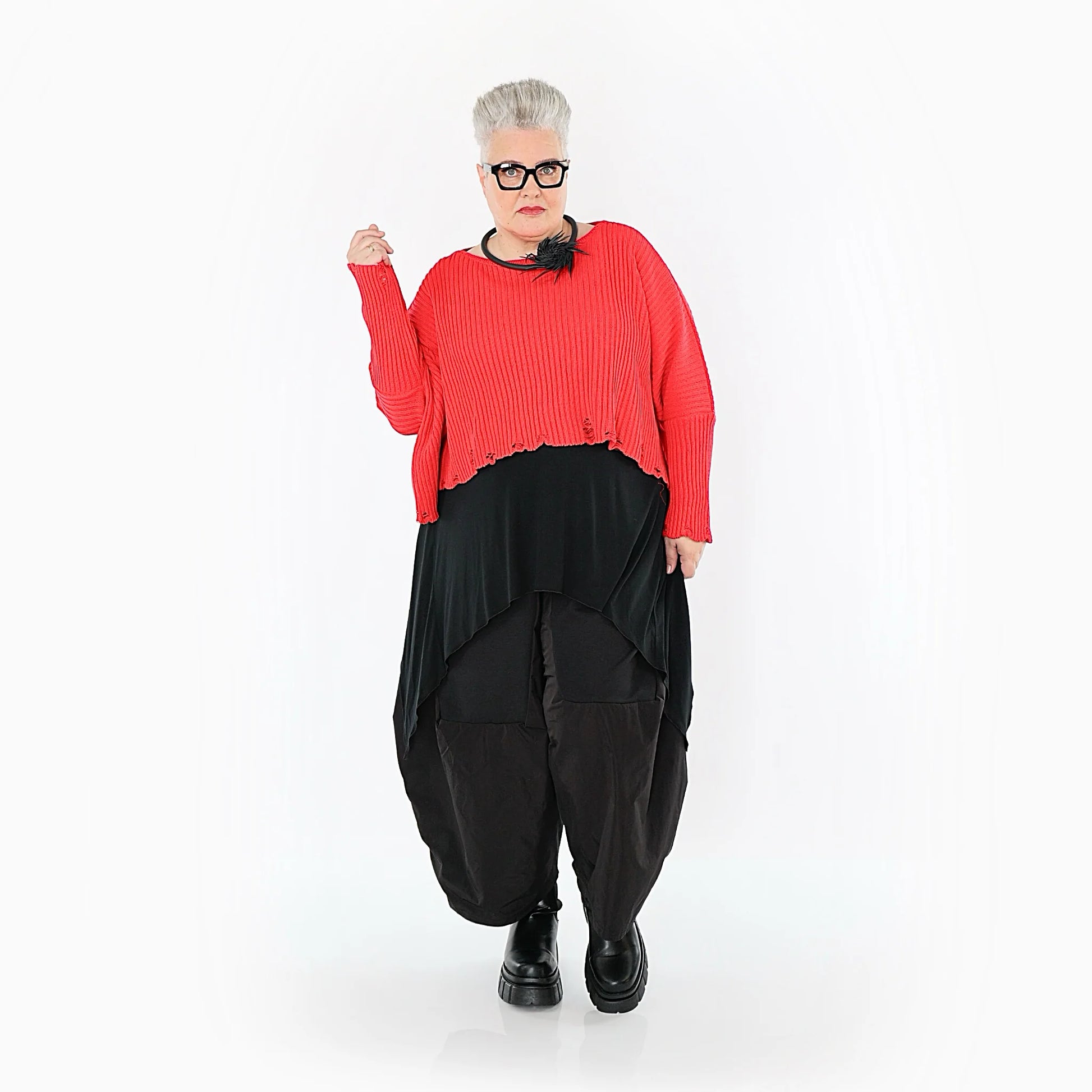  AKH Premium Überwurf in kastiger Form, aus Baumwolle, P1009.2538, Rot, Ausgefallen, Schick