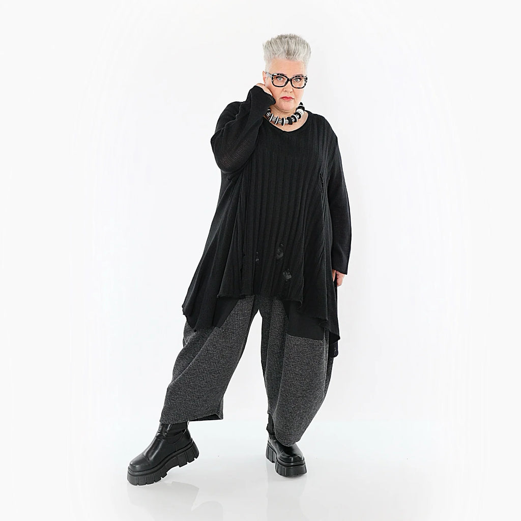  A-Form Bigshirt von AKH Premium aus Baumwolle, P1009.2542, Schwarz, Ausgefallen, Zeitlos