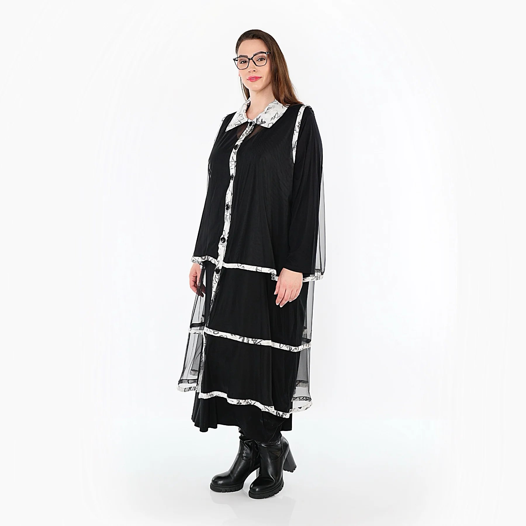  A-Form Weste von AKH Premium aus Viskose, P1010.7120, Schwarz/Weiß, Grafik, Ausgefallen