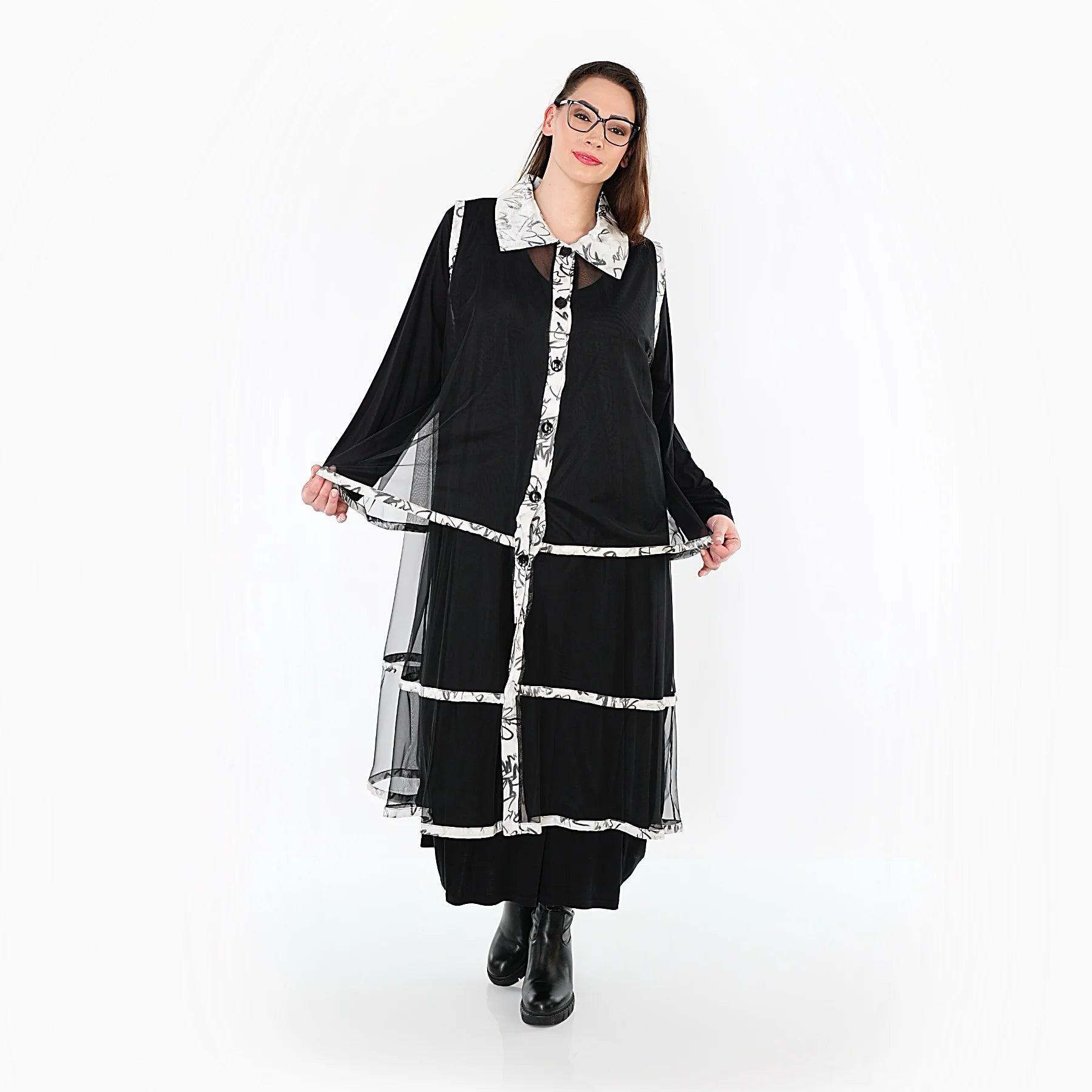  A-Form Weste von AKH Premium aus Viskose, P1010.7120, Schwarz/Weiß, Grafik, Ausgefallen