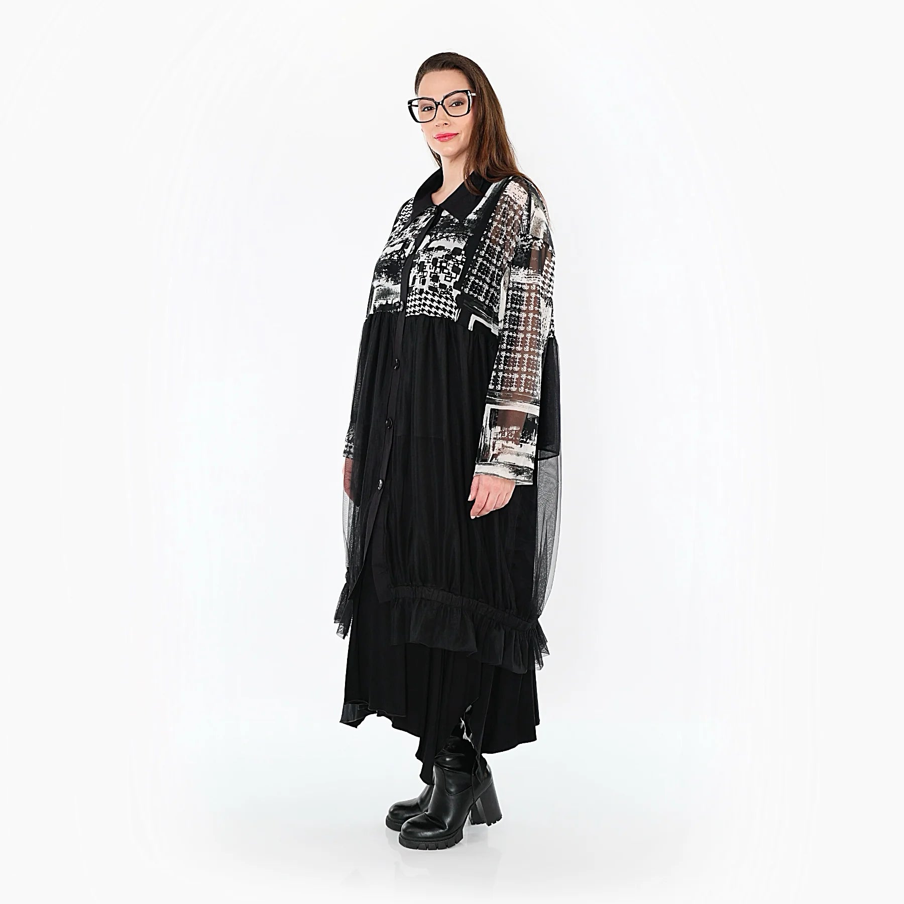  A-Form Weste von AKH Premium aus Viskose, P1011.7120, Schwarz/Weiß/Grau, Kringel, Schick