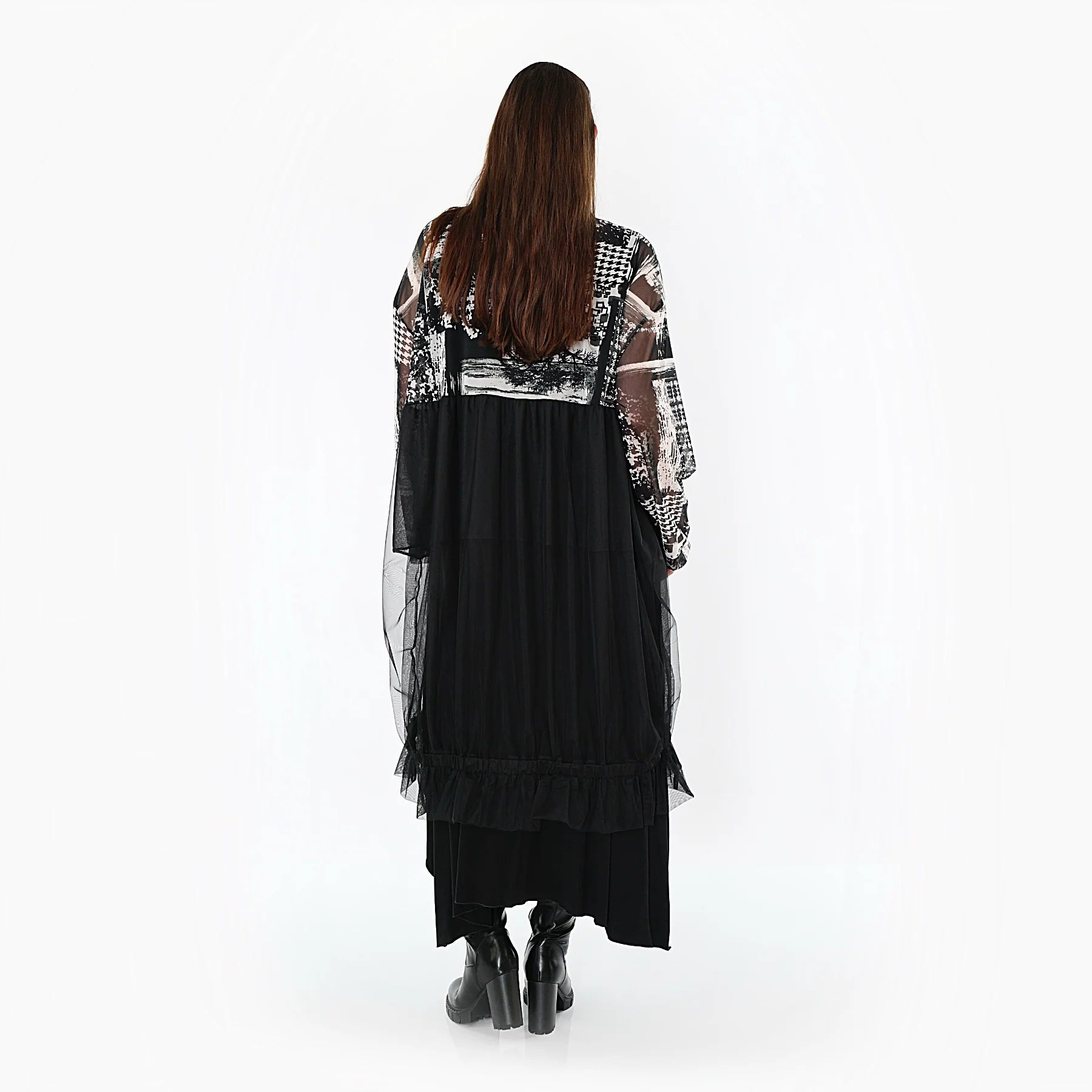  A-Form Weste von AKH Premium aus Viskose, P1011.7120, Schwarz/Weiß/Grau, Kringel, Schick