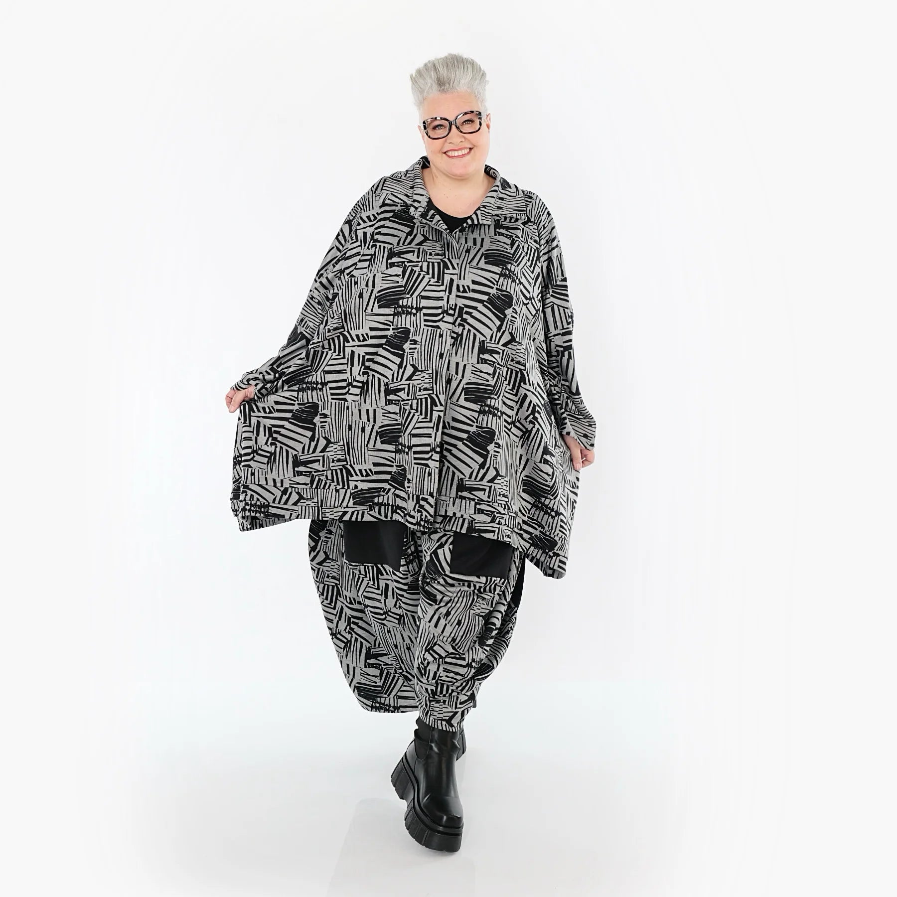  A-Form Bluse von AKH Premium aus Viskose, P1014.7110, Braun/Ecru, Streifen, Ausgefallen