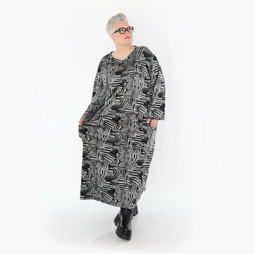  AKH Premium Kleid in gerader Form, aus Viskose, P1014.7137, Grau/Schwarz, Streifen, Schick