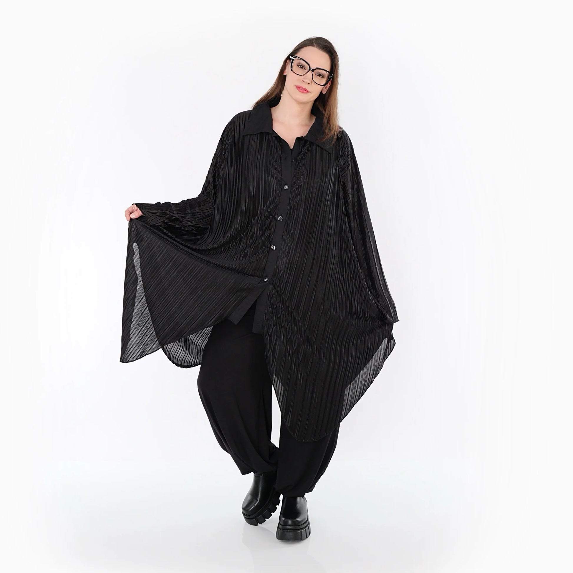  Zipfel Bluse von AKH Premium aus Polyester, P1017.7150, Schwarz, Streifen, Ausgefallen