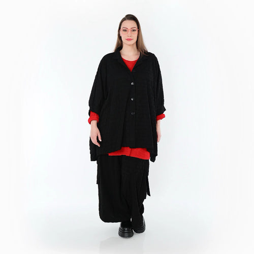  A-Form Bluse von AKH Premium aus Viskose, P1020.7116, Schwarz, Punkte, Ausgefallen, Schick