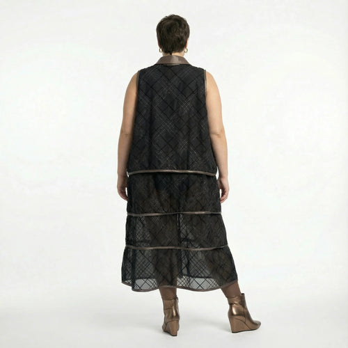  A-Form Weste von AKH Premium aus Materialmix, P1028.7120, Schwarz-Braun, Ausgefallen