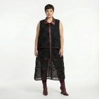  A-Form Weste von AKH Premium aus Materialmix, P1028.7120, Schwarz-Weinrot, Ausgefallen