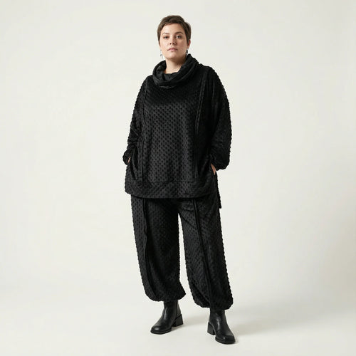  AKH Premium Bigshirt in gerader Form, aus Materialmix, P1030.7178, Schwarz, Punkte, Schick