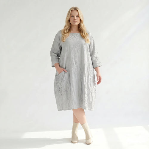 Ausgefallenes Oversize Ballon Kleid im luftigen Lagenlook mit stilvollem Crash Effekt, Grau