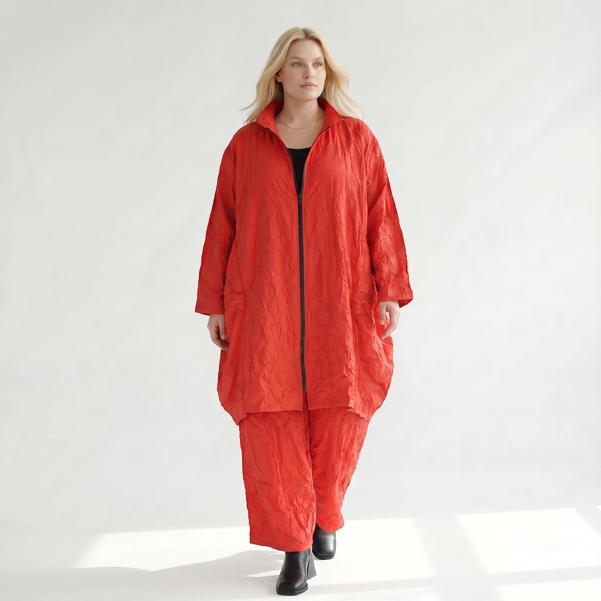 Ausgefallene Oversize Jacke im Lagenlook mit luftigem Ballonschnitt und einzigartiger Struktur, Rot