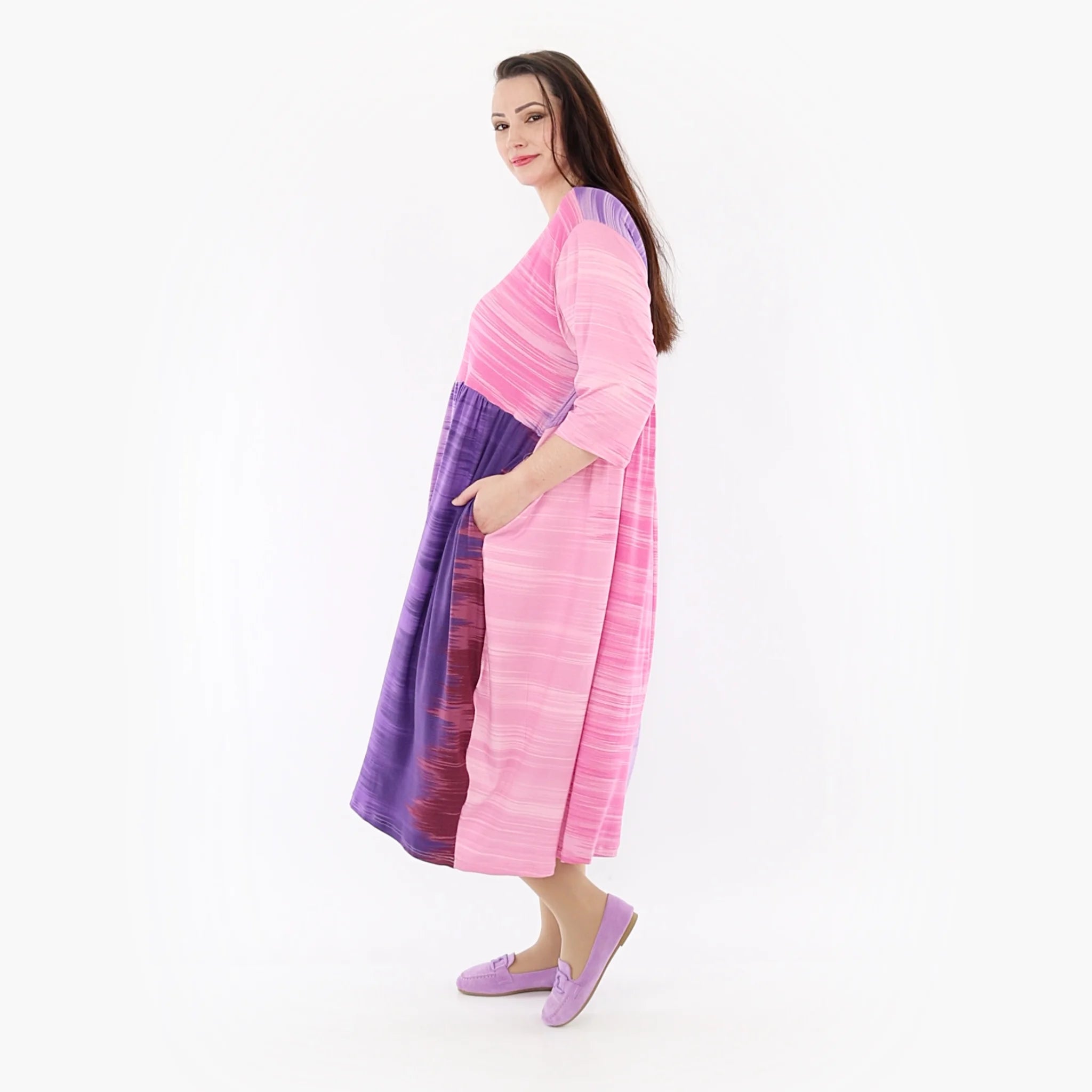  Ballonkleid von AKH Fashion aus Viskose, 1249.06698, Flieder-Pink, Batik, Schick, Modern
