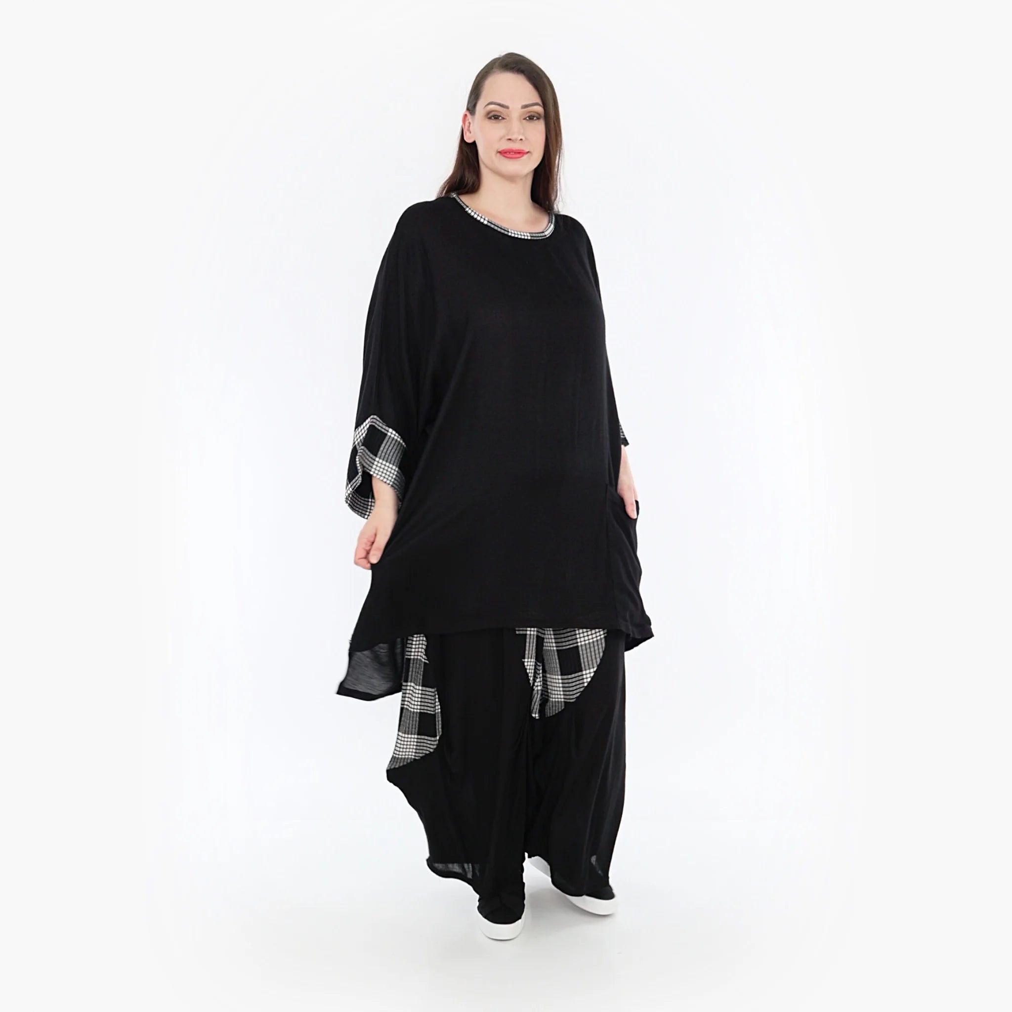  Bigshirt von AKH Fashion aus Viskose in kastiger Form, 1269.06925, Schwarz-Grau-Weiß, Schick