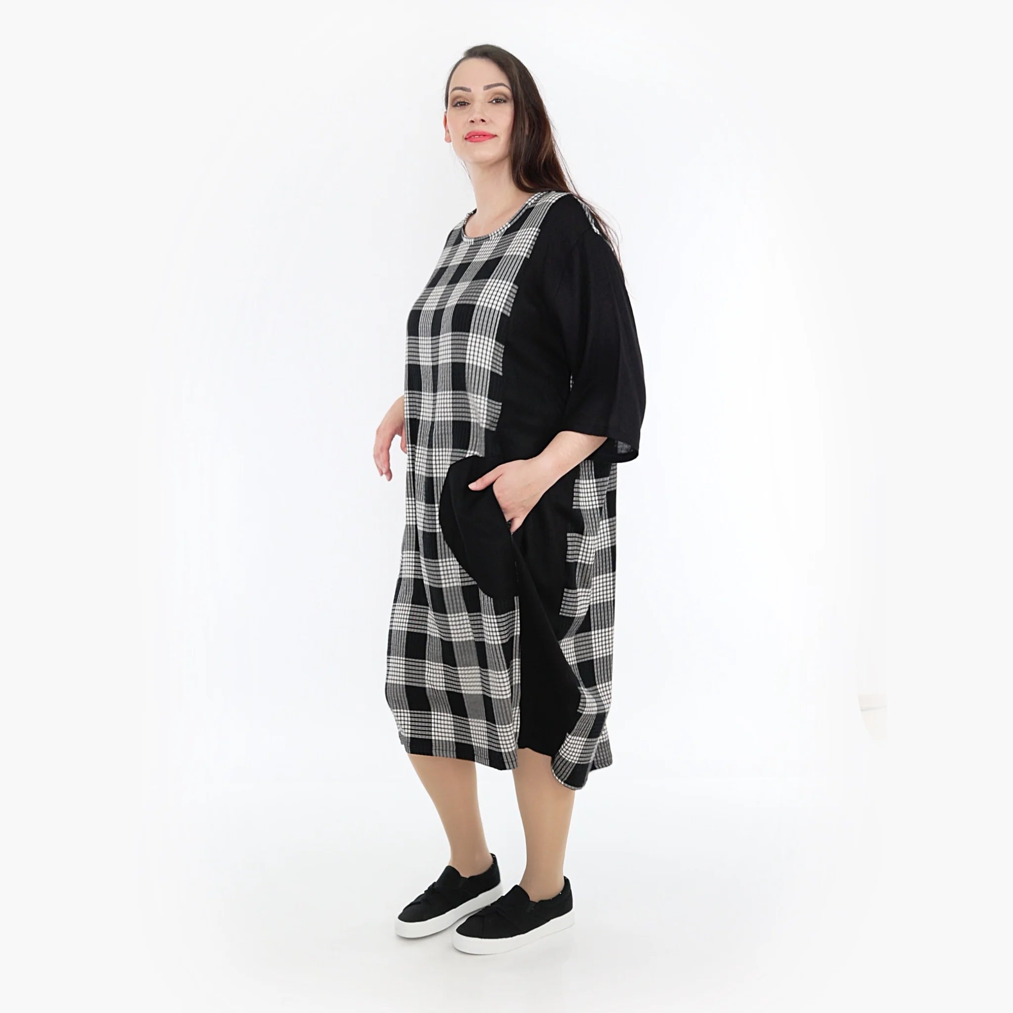  Ballonkleid von AKH Fashion aus Viskose, 1269.06943, Grau-Weiß-Schwarz, Schick, Modern