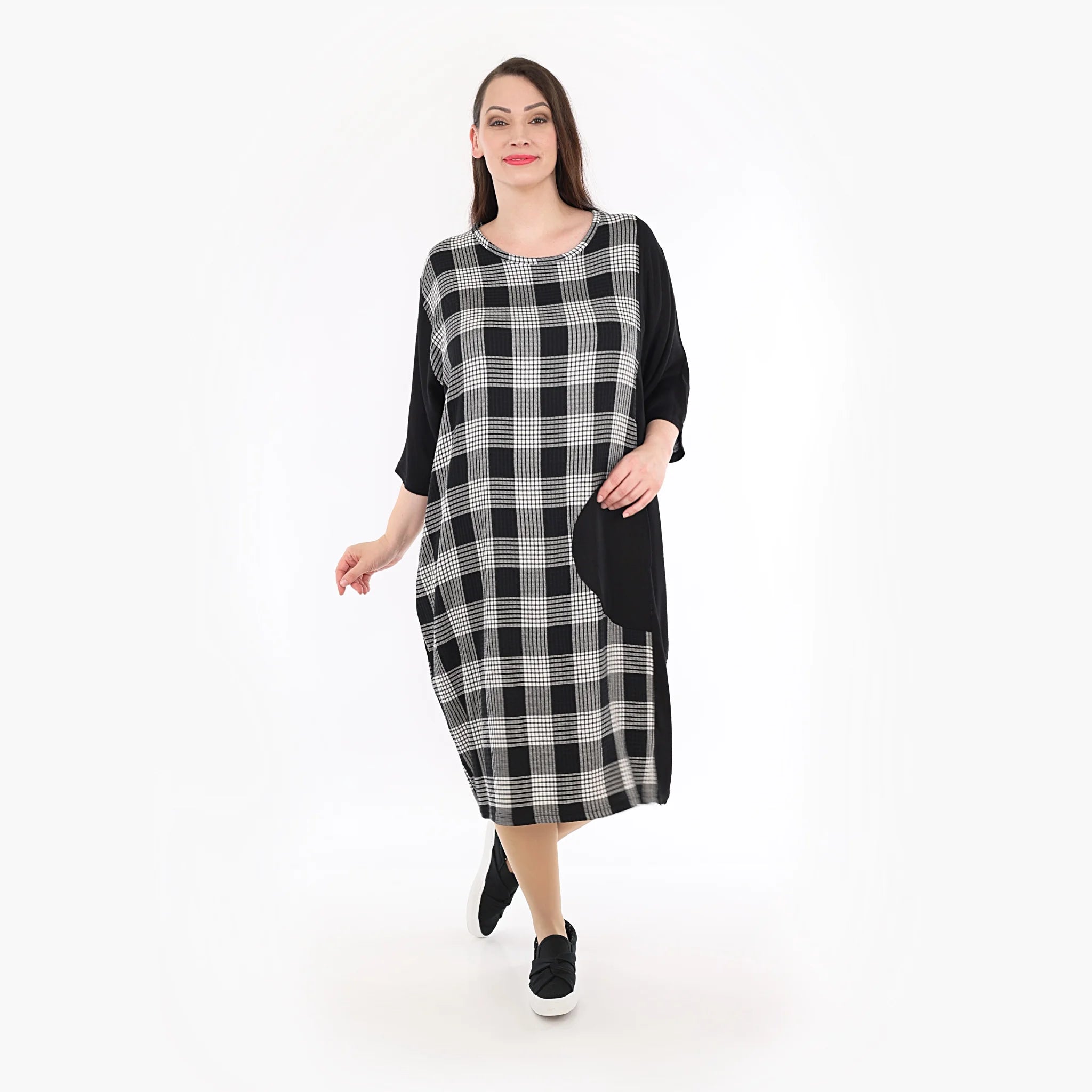  Ballonkleid von AKH Fashion aus Viskose, 1269.06943, Grau-Weiß-Schwarz, Schick, Modern