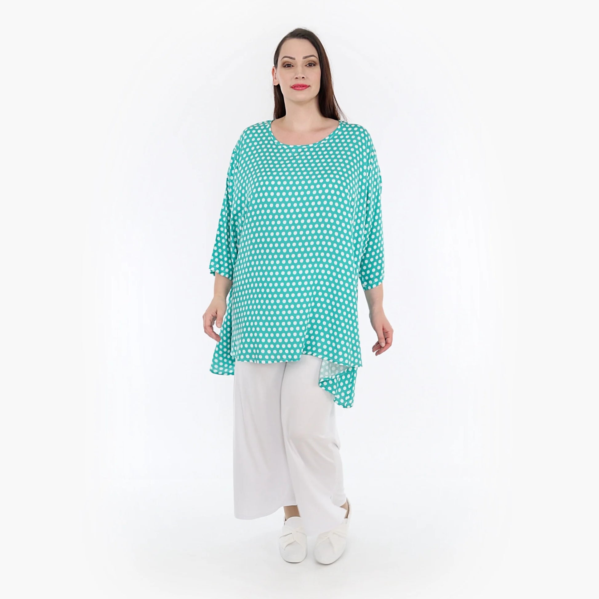  A-Form Bigshirt von AKH Fashion aus Viskose, 1273.00593, Mint-Weiß, Unifarben, Ausgefallen