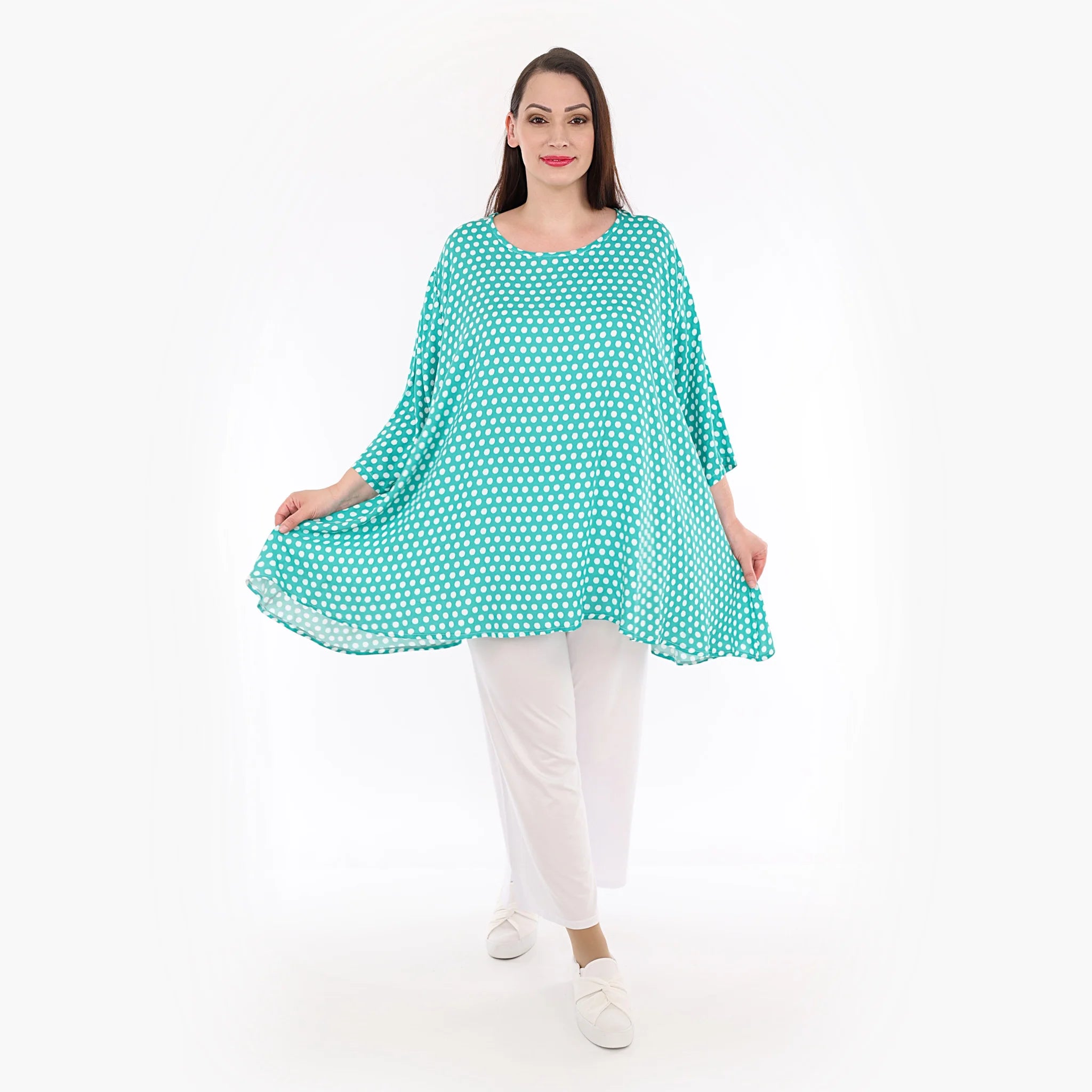  A-Form Bigshirt von AKH Fashion aus Viskose, 1273.00593, Mint-Weiß, Unifarben, Ausgefallen