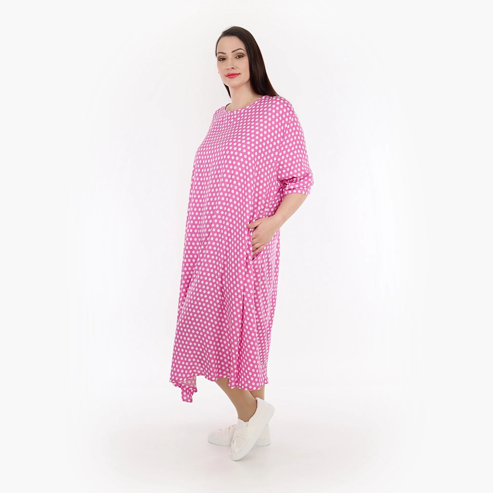  A-Form Kleid von AKH Fashion aus Viskose, 1273.01927, Pink-Weiß, Unifarben, Ausgefallen