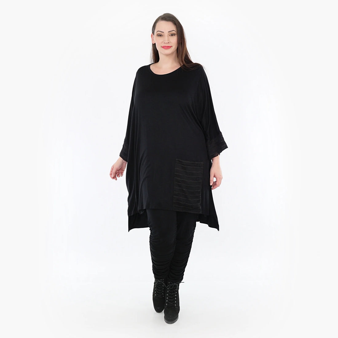  Bigshirt von AKH Fashion aus Materialmix in kastiger Form, 1316.06925, Schwarz, Ausgefallen