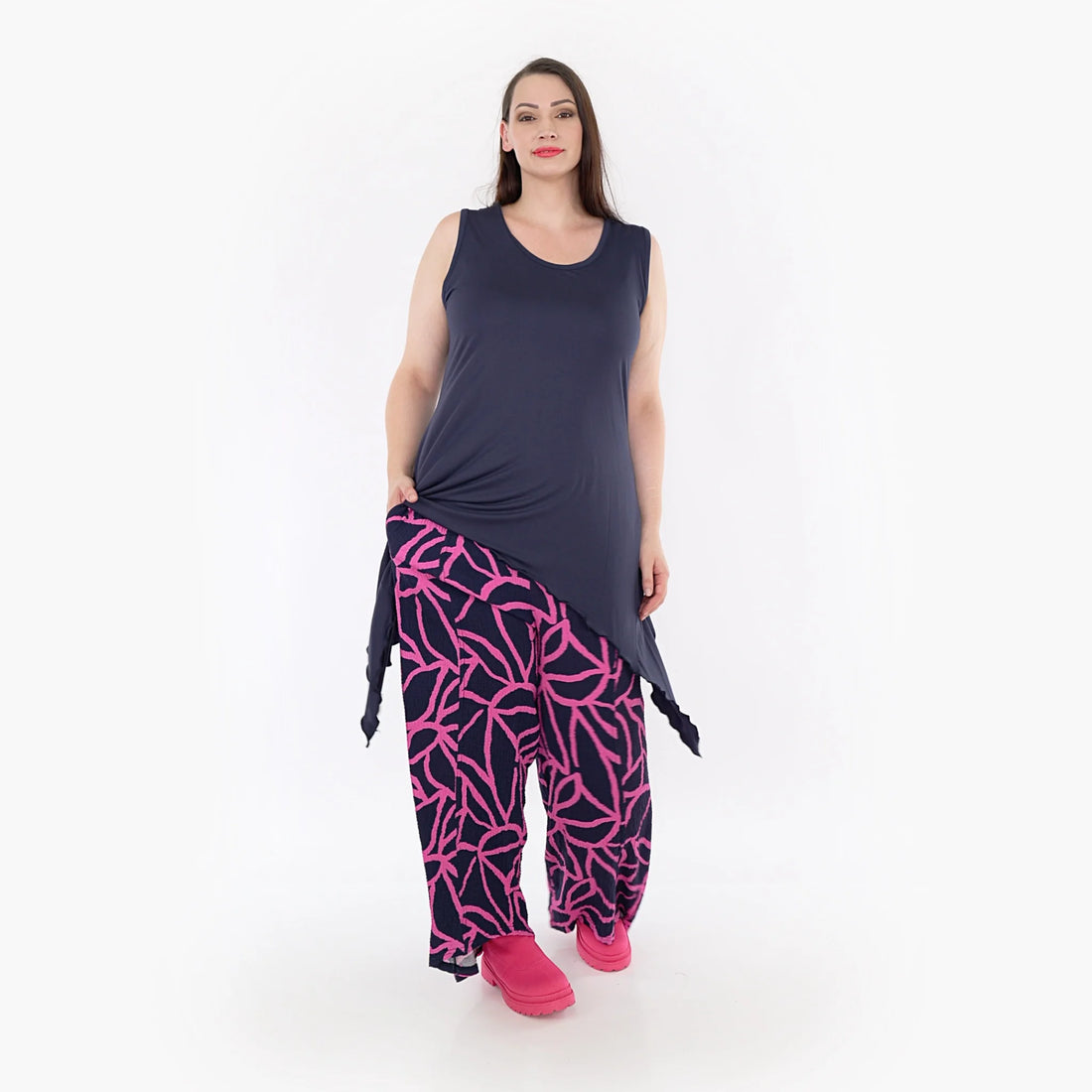  Hose von AKH Fashion aus Viskose in gerader Form, 1317.06927, Marine-Fuchsia, Ausgefallen