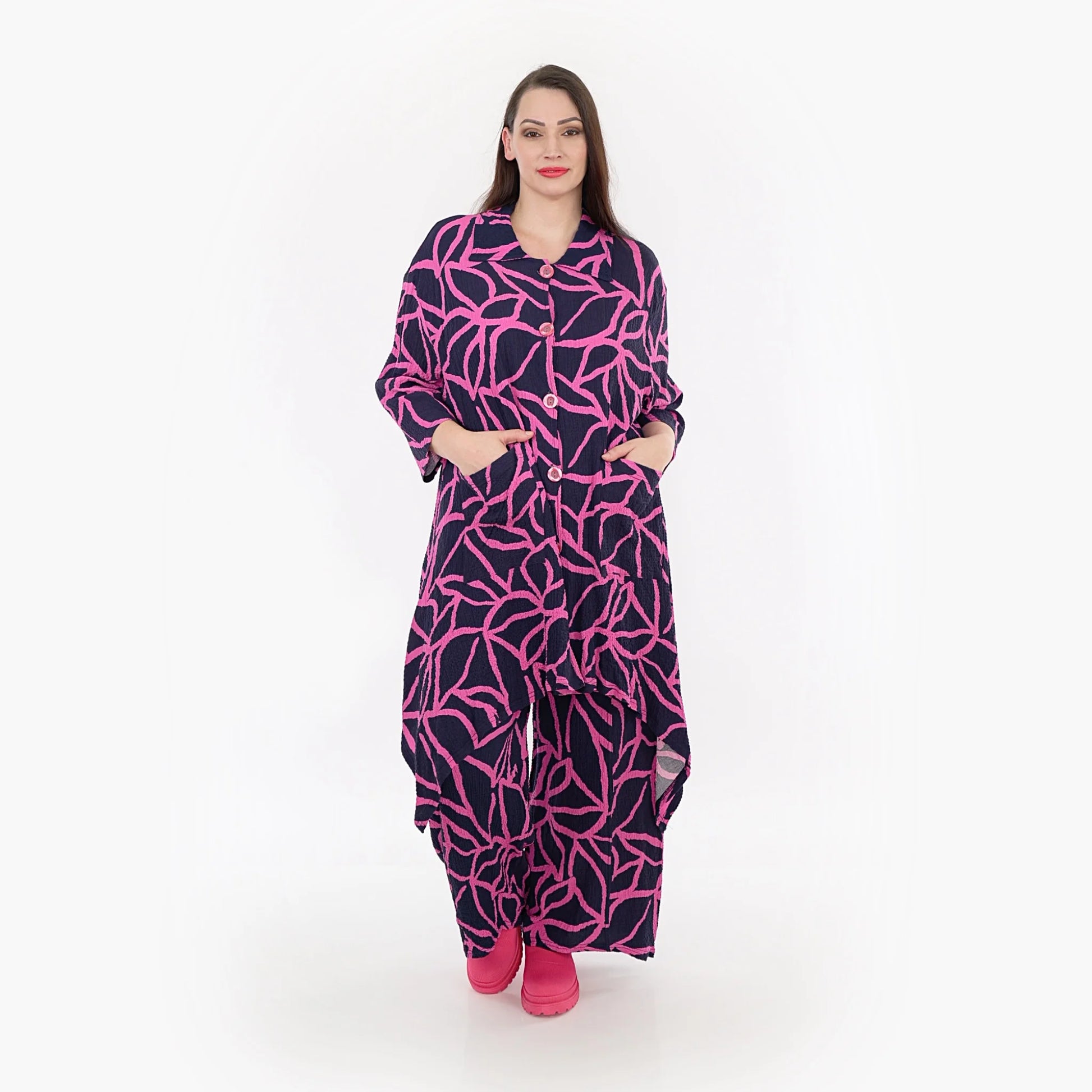  A-Form Jacke von AKH Fashion aus Viskose, 1317.06935, Marine-Fuchsia, Grafik, Ausgefallen