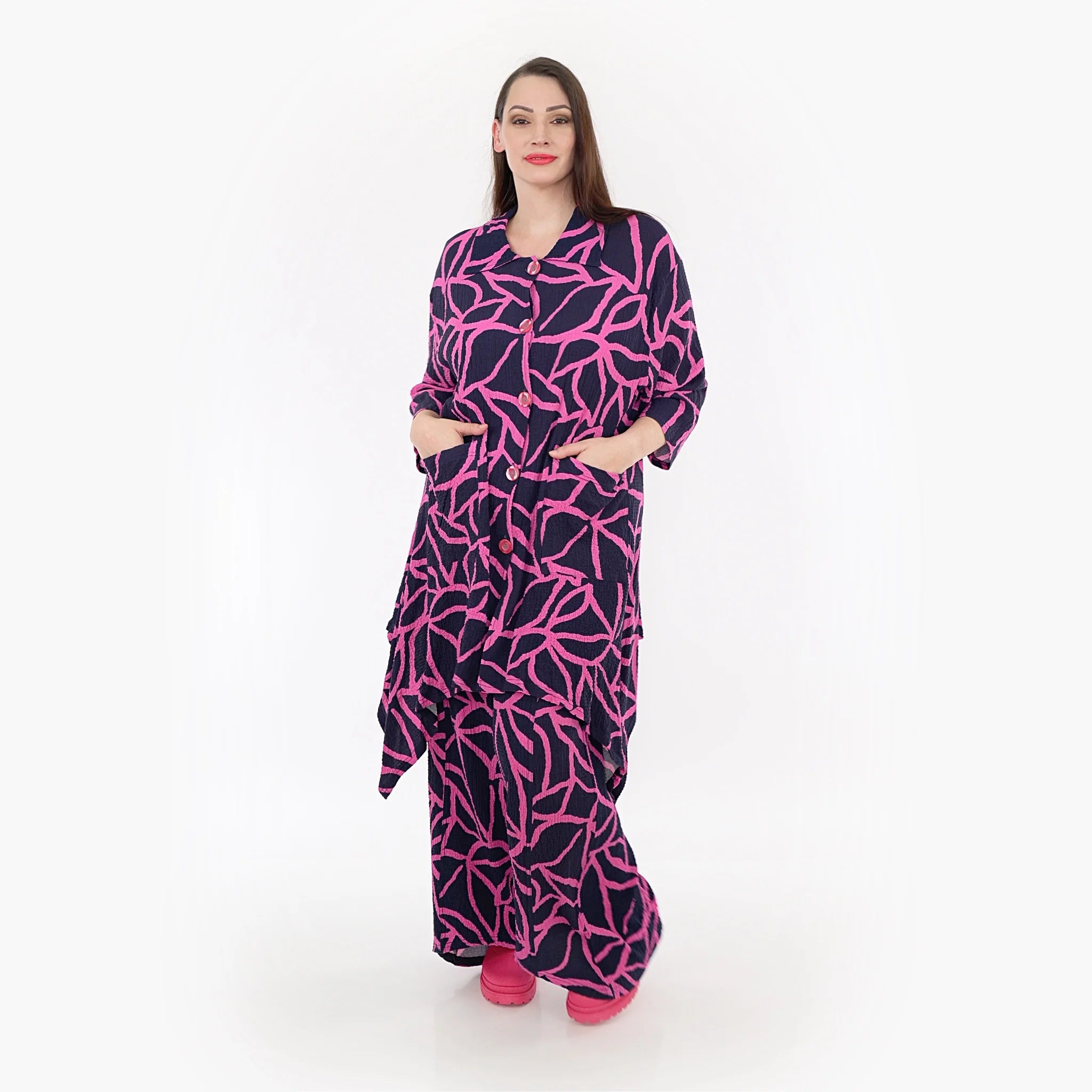  A-Form Jacke von AKH Fashion aus Viskose, 1317.06935, Marine-Fuchsia, Grafik, Schick