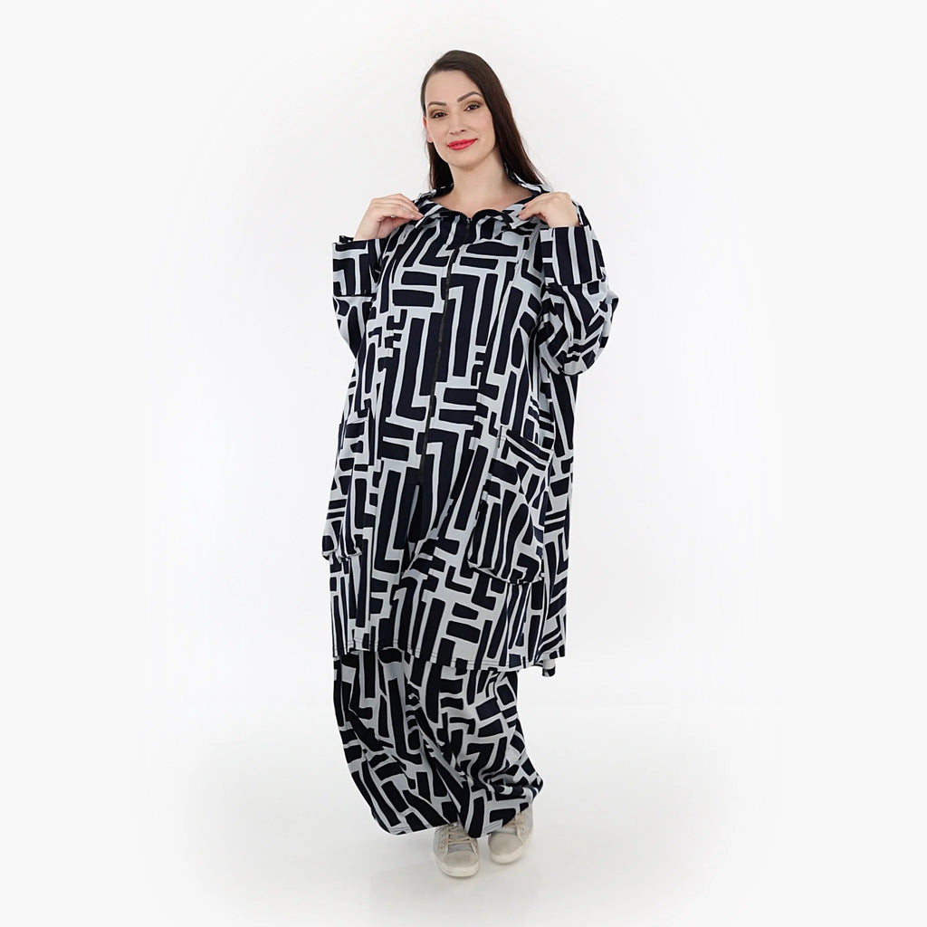  AKH Fashion Mantel in Vokuhila-Form, aus Viskose, 1318.02276, Marine-Hellblau, Schick