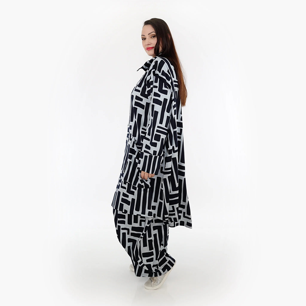  AKH Fashion Mantel in Vokuhila-Form, aus Viskose, 1318.02276, Marine-Hellblau, Schick
