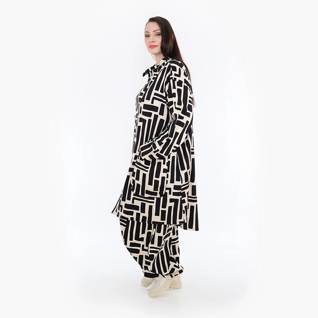  AKH Fashion Mantel in Vokuhila-Form, aus Viskose, 1318.02276, Schwarz-Ecru, Schick
